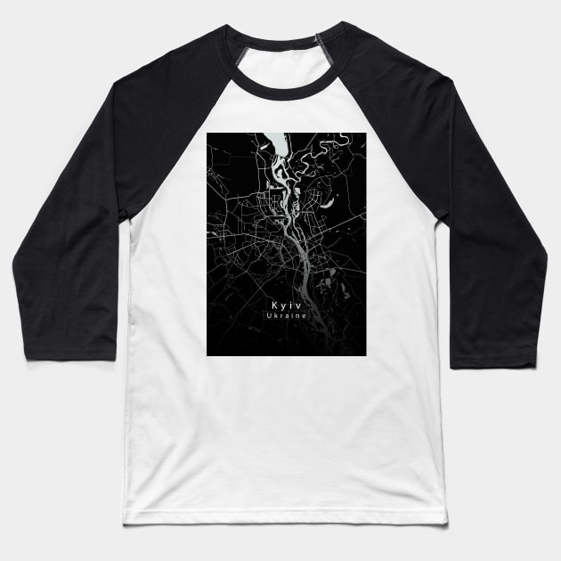 Kyiv Ukraine City Map dark Baseball T-Shirt by Robin-Niemczyk